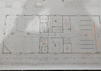 Hand-drawn floor plan with annotations and measurements.